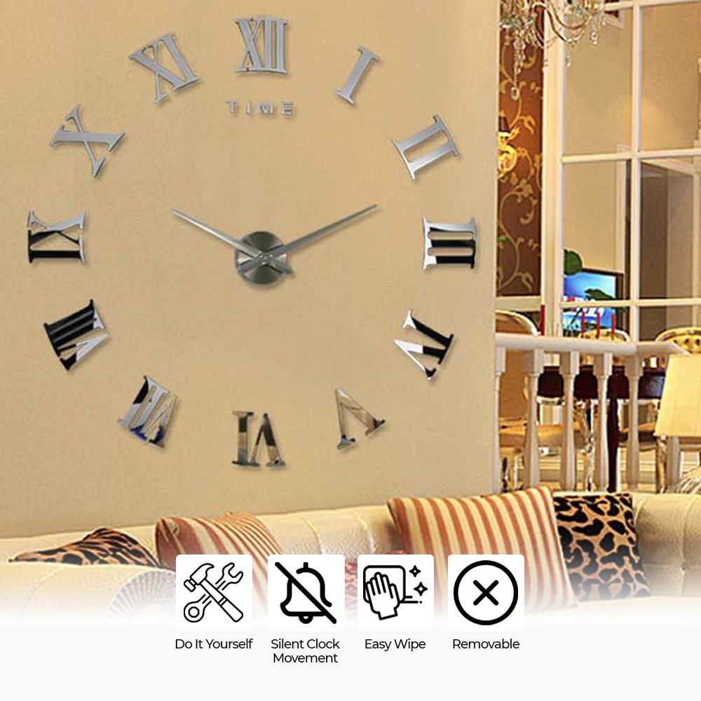 Taffware Jam Dinding Besar DIY Giant Wall Clock 90-100cm - DIY-106 - Silver