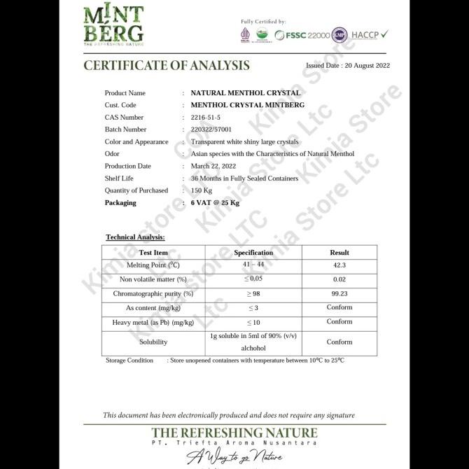 

Mentol Kristal 100 gram / Menthol Crystal 100 gram ( Food Grade ) bir08
