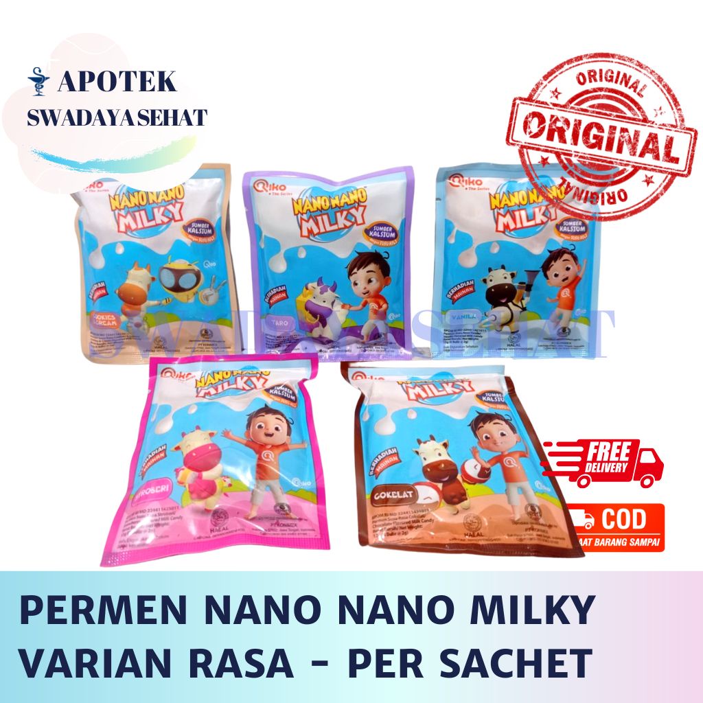 

PERMEN NANO NANO MILKY Sachet Isi 6 Butir Varian Coklat Vanila Stroberi Cookies n Cream Taro Jenis Rasa Anaak Dewasa