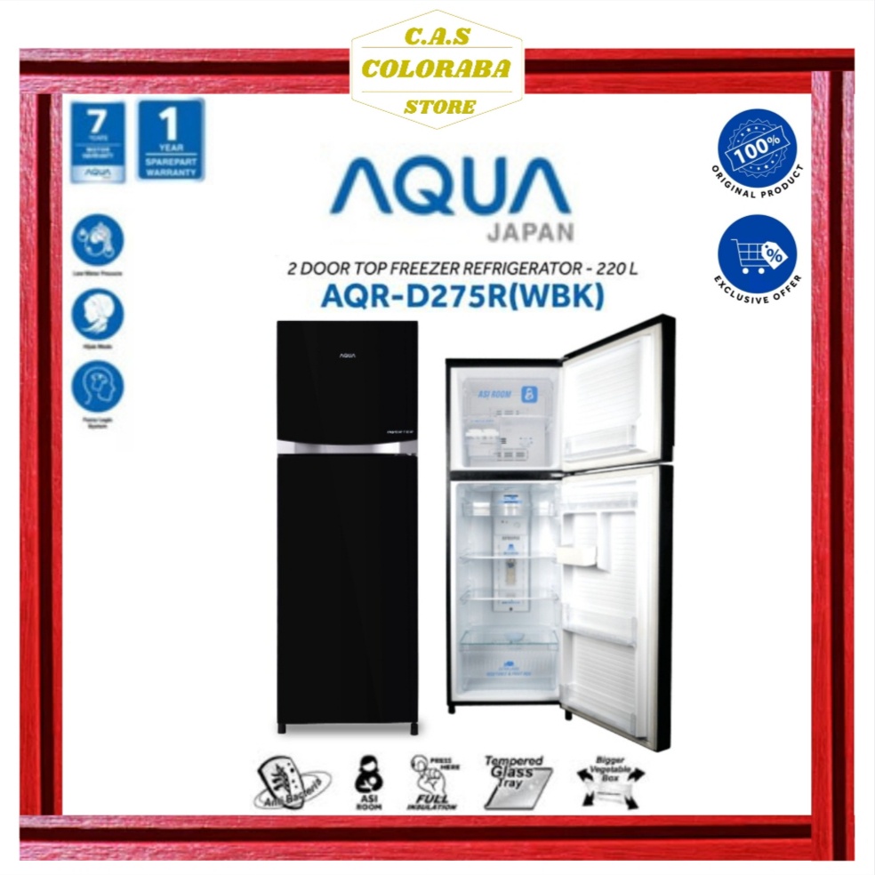 KULKAS AQUA JAPAN AQRD275RWBK KULKAS 2 PINTU 220L INVERTER AQR D275R WBK AQRDD275R