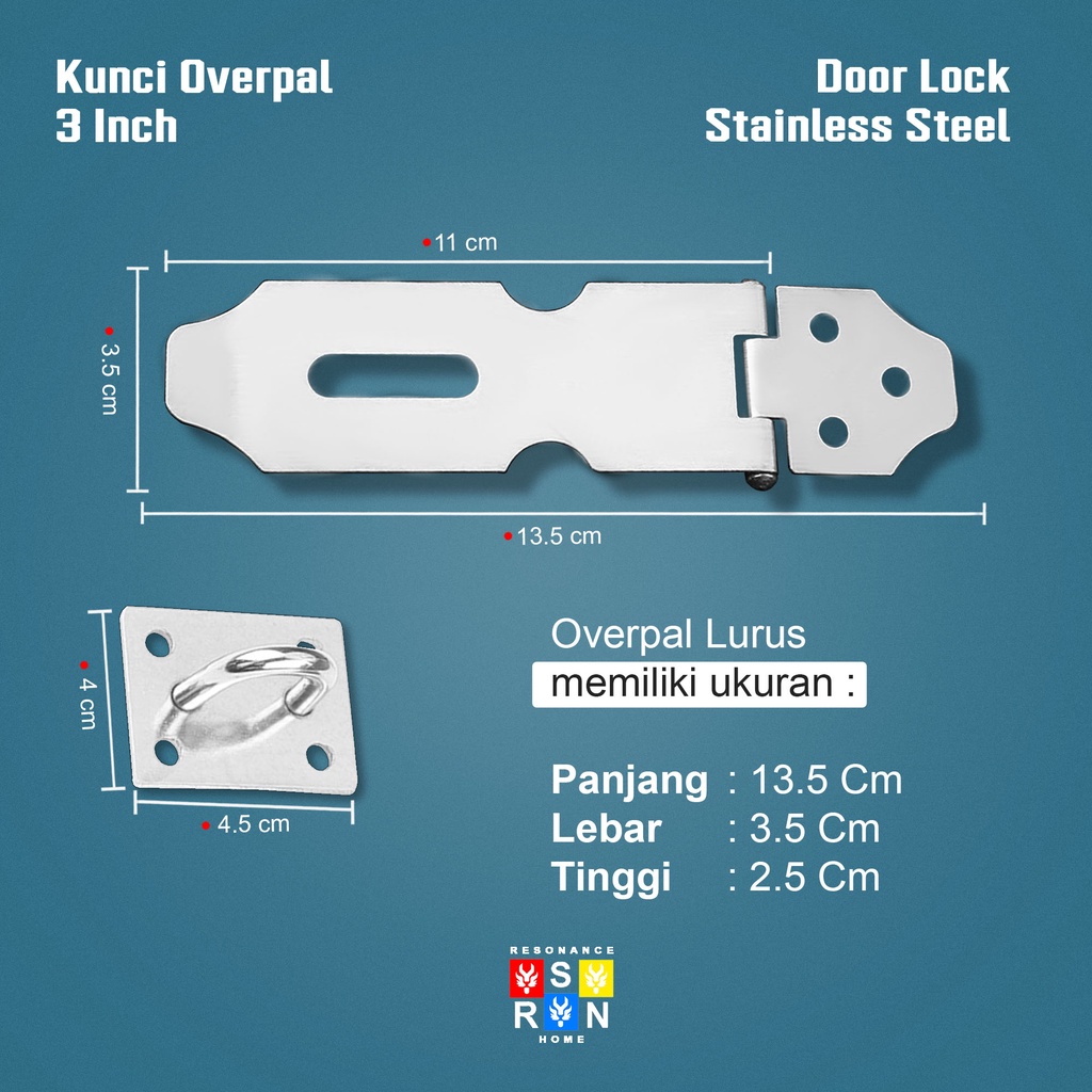 Overpal Lurus Kecil 3 Inch / Kunci Pintu Overpal Stainless / Resonance Home