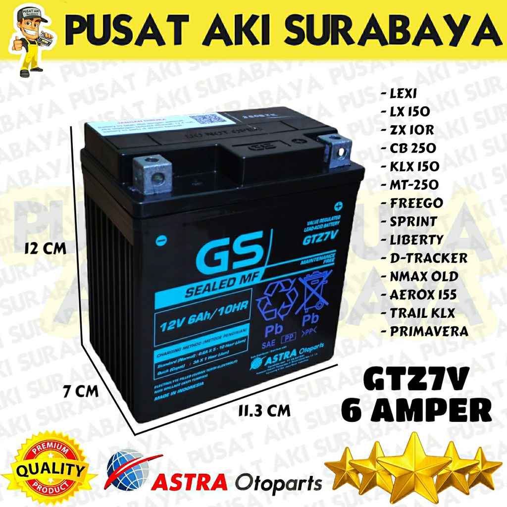 GARANSI ASLI GS ASTRA GTZ7V 6 AH UNTUK MOTOR DTRACKER KLX 150 CB 250 LX 150 LEXI LEVI MTZ7V YTZ7V