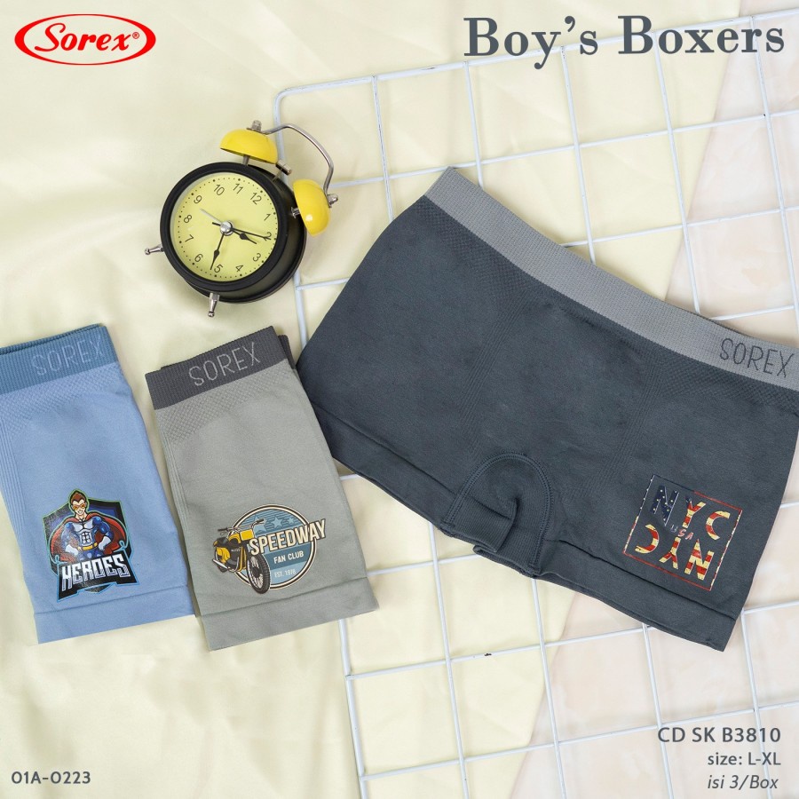 cd celana dalam boxer anak cowok sorex b3810 3811seamless microfiber nyaman lembut elastis