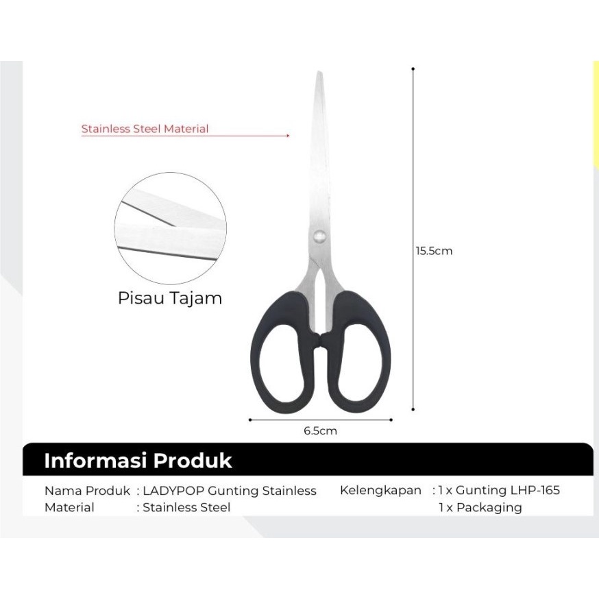 Barangunik2021 -Gunting kertas sedang/  Gunting Kertas Lady pop 6.5 inch Medium Sekolah Kantor Stainless / Gunting LHP165 sedang