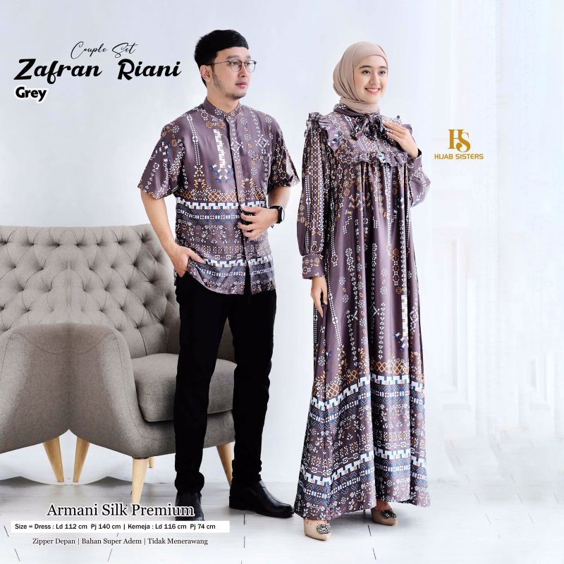 COD 18 || COUPLE ZAFRAN RIANI ORI HIJAB SISTERS couple premium bahan armani silk premium dress gamis