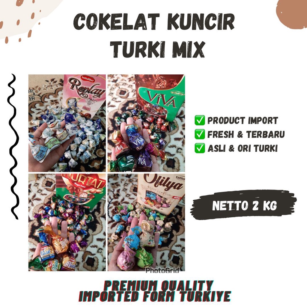 

COKELAT TURKI MIX 2kg Cokelat Kuncir Coklat Kemasan Cokelat Bungkus Turkey Cokelat Arab Cemilan Oleh