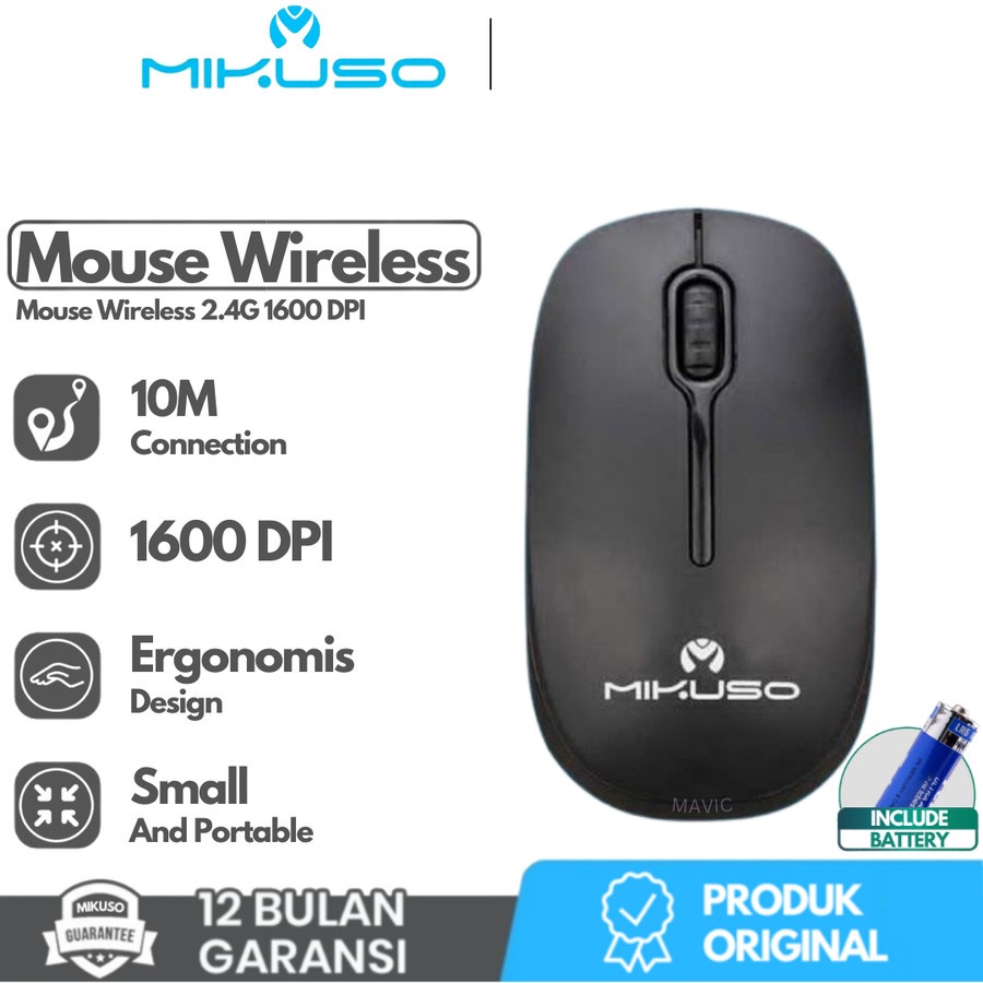 Mikuso MOS W085 Mouse Wireless 2.4 Ghz 1600 Dpi Bonus Baterai