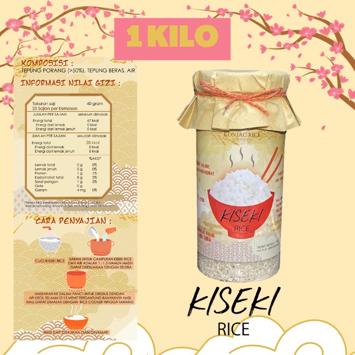 

Beras Shirataki / Shirataki Rice / Kiseki Rice Konnyaku / Beras Porang 1 KG Rendah Kalori Terbaik untuk Diet Brang Kiseki Untuk Keto / Diabetes