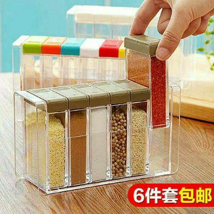 #@#@#@#@] Rak Bumbu 6 In 1 Tempat Bumbu Serbaguna Seasoning Box Kristal