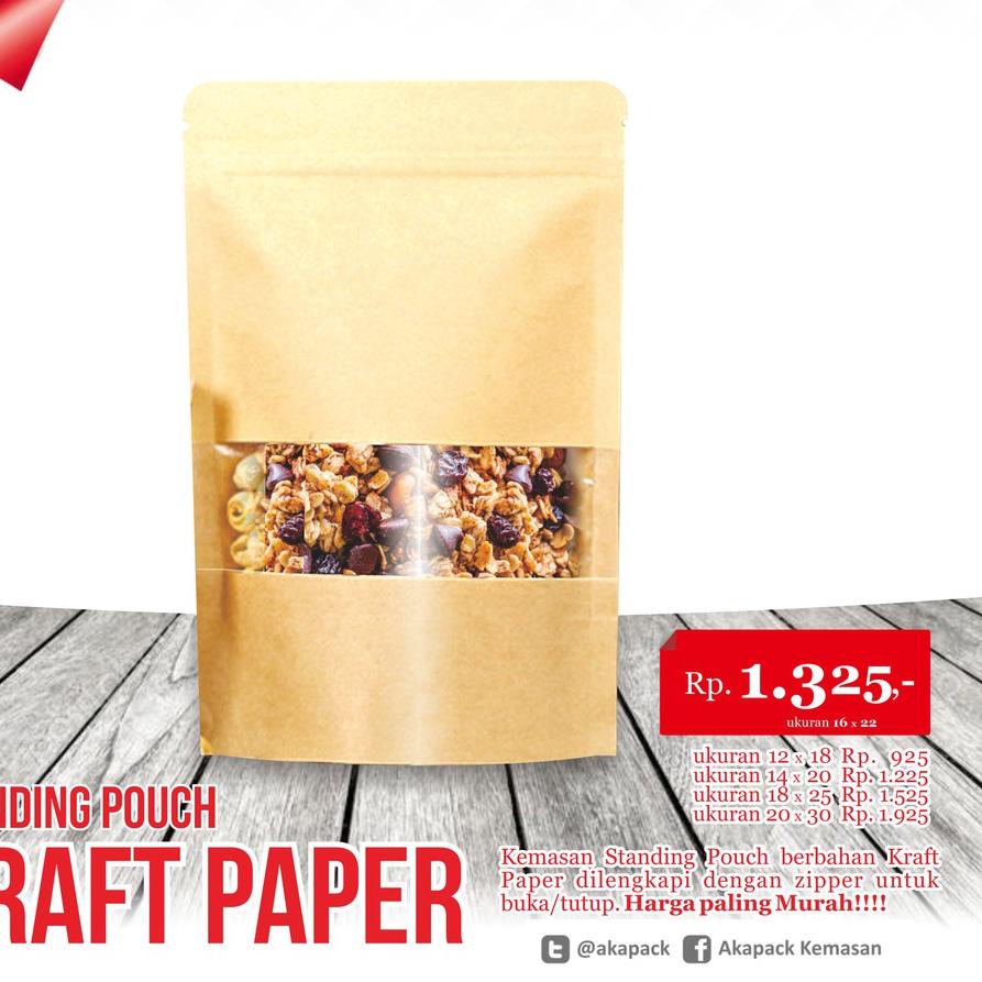 

☀ Spkw 16x22 kemasan Standing Pouch Kraft Paper Zipper isi ➷
