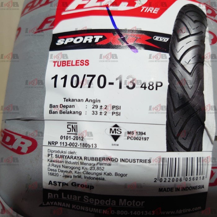 FDR 110/70-13 Sport XR EVO Ban Depan NMAX Motor Matic Tubeless 48P