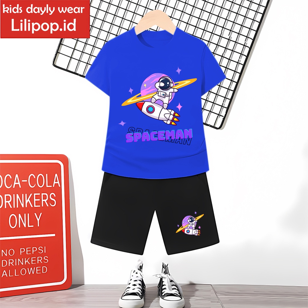 Baju Anak Stelan Kaos 3/4 space man Cowok Cewek  Usia 1 - 4 Tahun Celana Pendek Harian