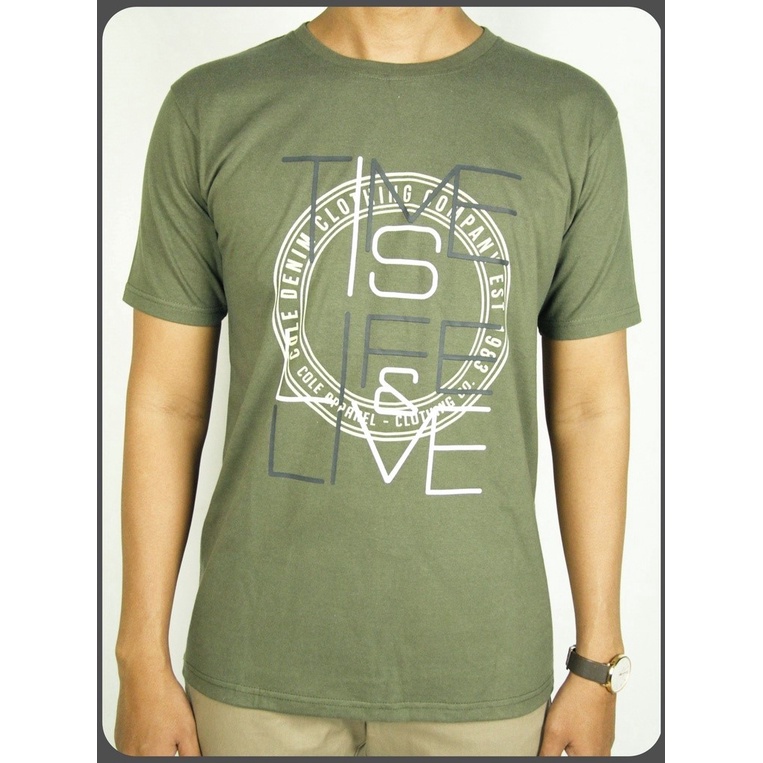 Baju Kaos oblong Pria Lengan Pendek COLE Regular Fit Hijau Army Cotton Stretch 05 | T Shirt Original