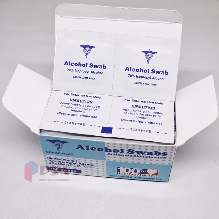 Alcohol Swab 100s Cosmomed / Kapas Tisu Tissue Alkohol Pads One Swab