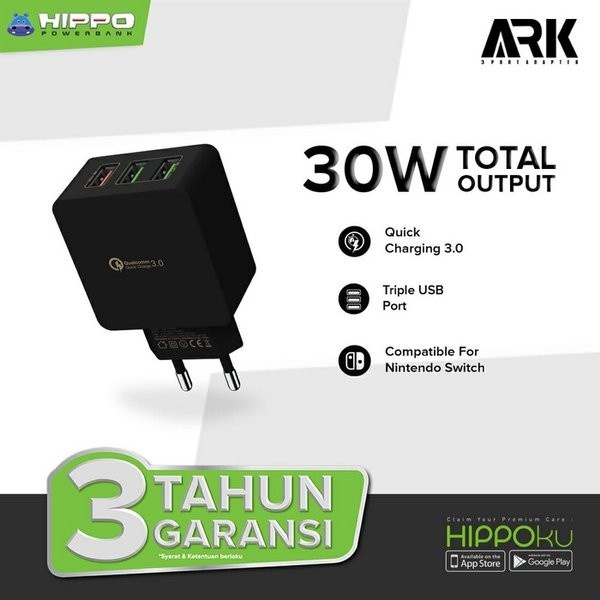 Hippo Ark 3 Adaptor Charger Quick Charge 3.0 Total 30W 3 port USB