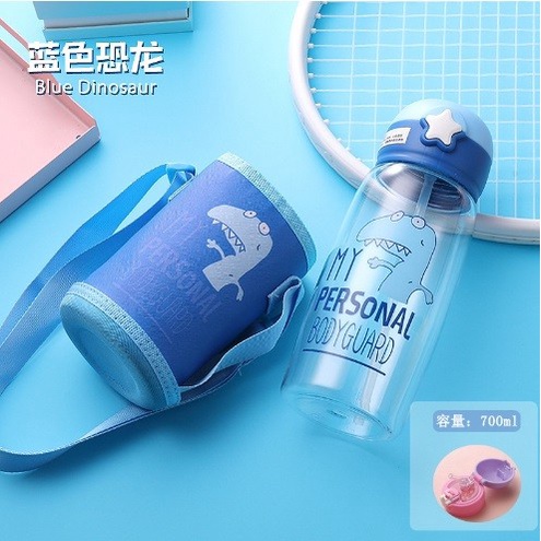botol minum  Botol Tempat Minum Anak Tas Tali Sedotan Dinosaurus - Biru Muda(Y4W4) Botol Minum Anak 