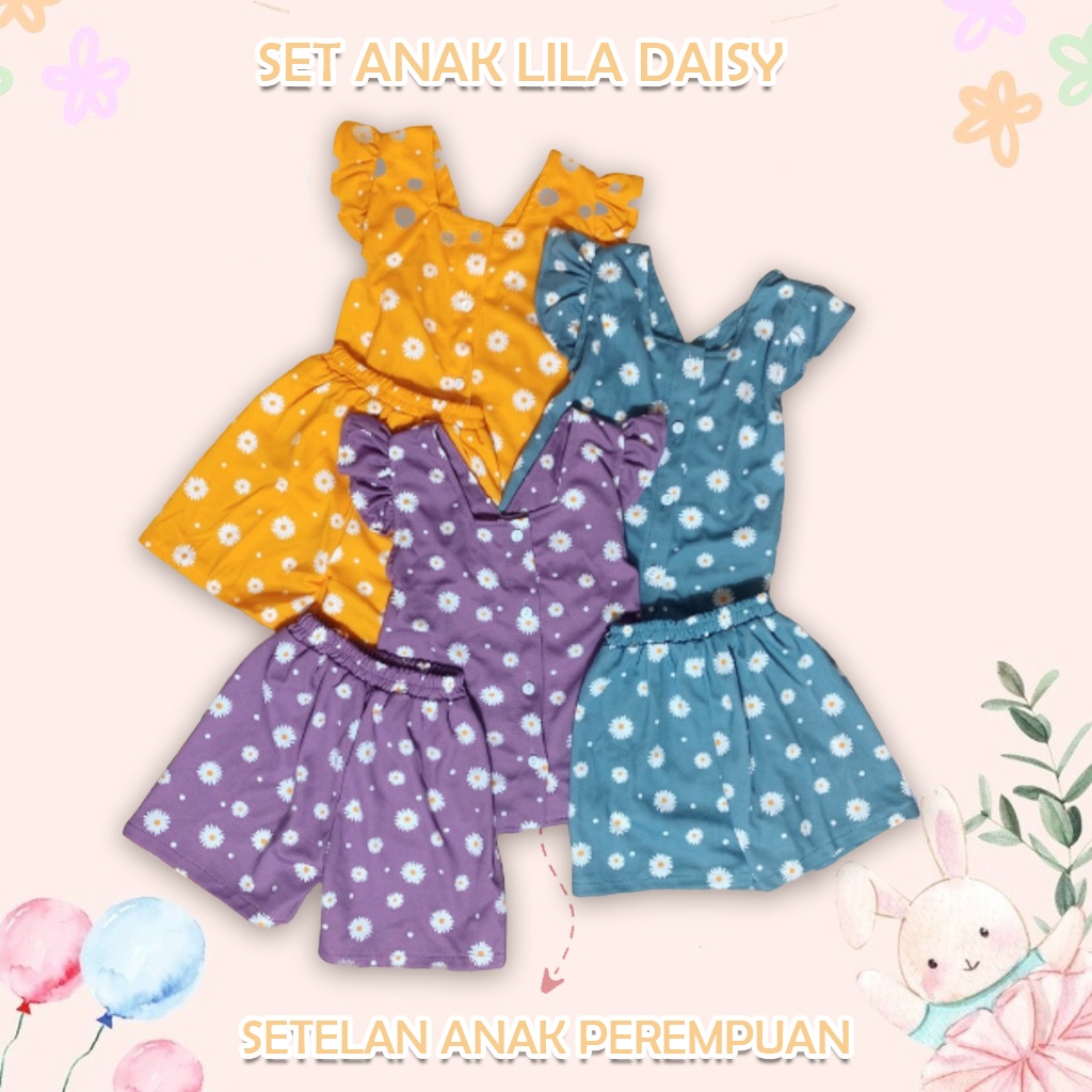 IL - SET ANAK LILA DAISY / SETELAN ANAK PEREMPUAN MOTIF BUNGA