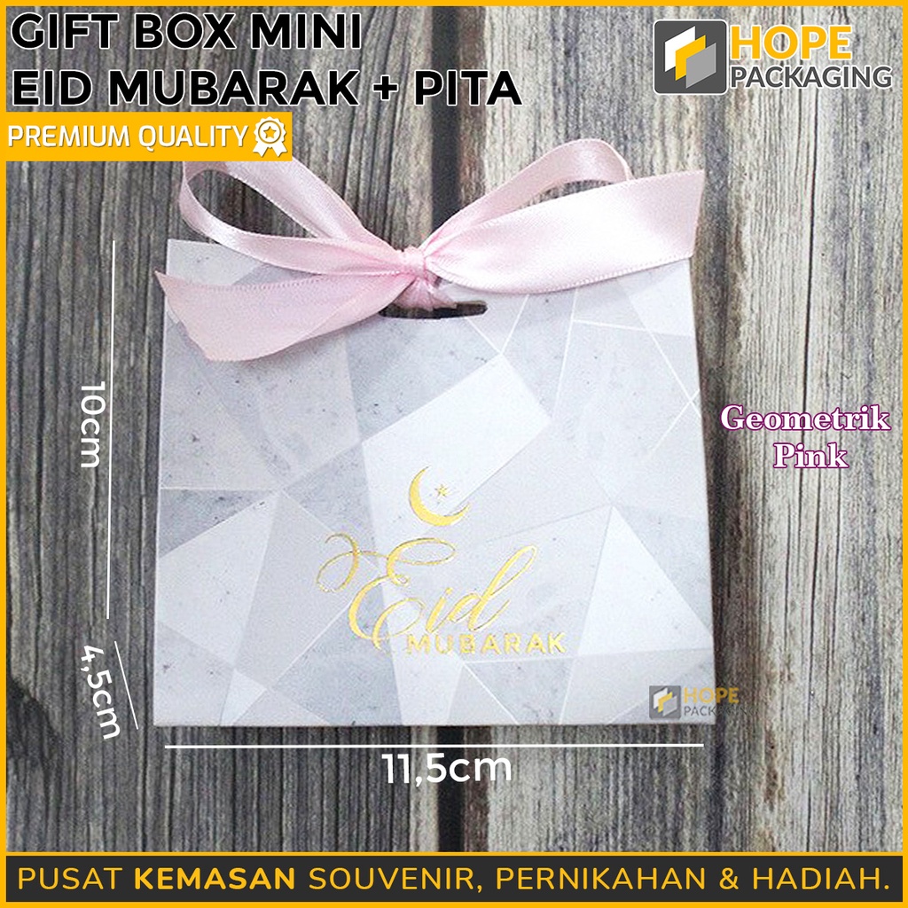 Gift Box Mini Lebaran + Pita / Paper Bag Marmer / Tas Souvenir Hadiah Idul Fitri/ Box Hampers Lebaran