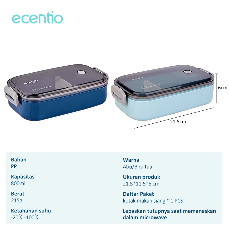 ecentio &amp; FOODI Double layer 800ml/1600ml 2/3 susun Anti Bocor/Kotak Bekal Makan Bento/Lunch Box tempat makanan Free sendok&amp;sumpit warna hijau/pink/puith/biru