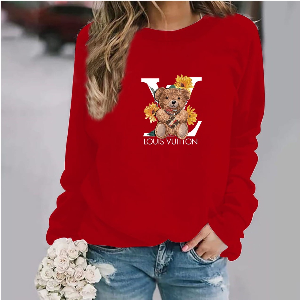 Baju lengan panjang wanita logo TEDDY BEAR LV / kaos distro model sweater keren trendy dan kekinian