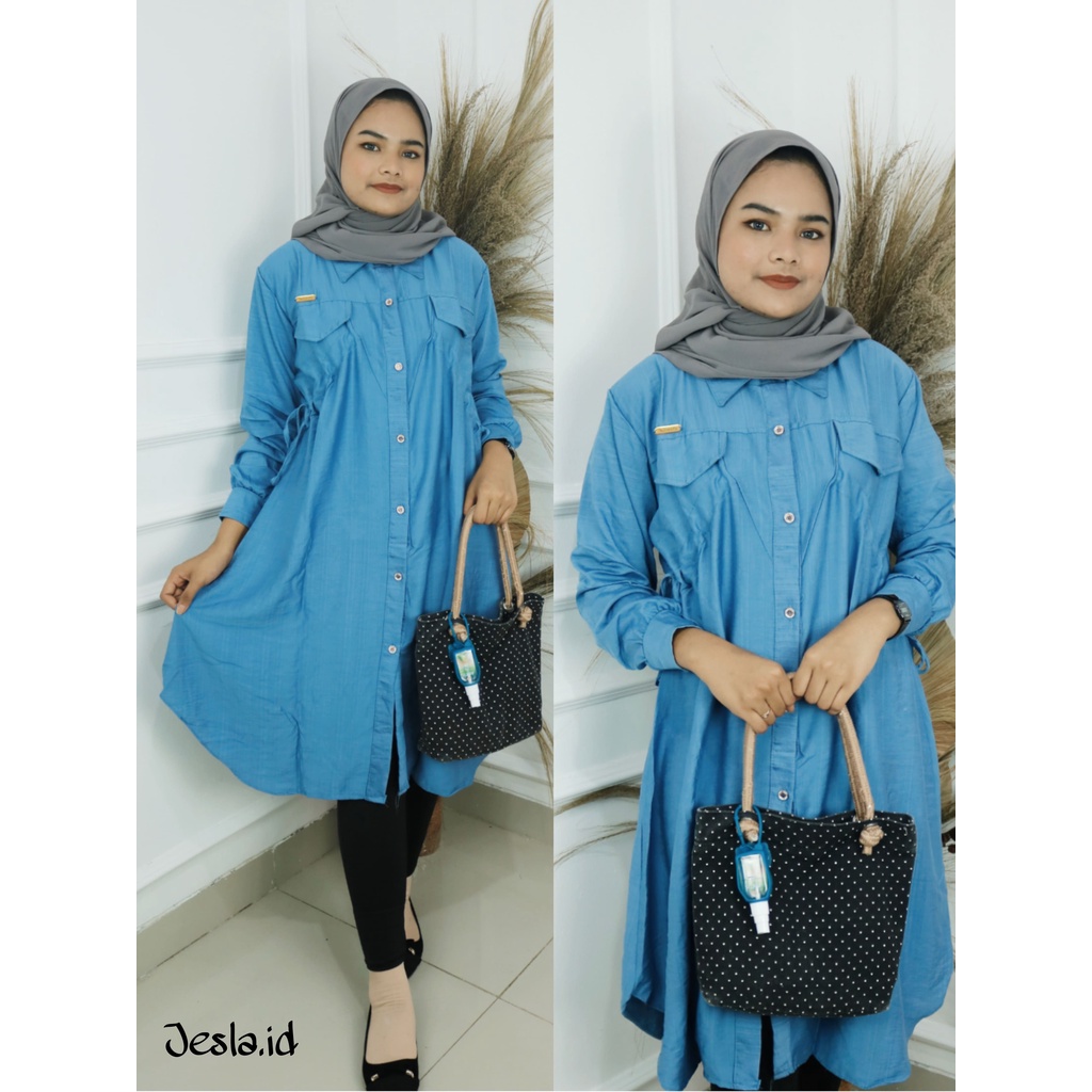 ELJI TUNIK  BAHAN POLO LINEN MOTIF POLOS KANCING DEPAN ( BUSUI FRIENDLY ) UKURAN M L XL XXL LD 112 CM TUNIK TERBARU 2023 KEKINIAN 2023 BAJU ATASAN BUSUI LENGAN PANJANG TUNIK KOREAN STYLE FASHION MUSLIM