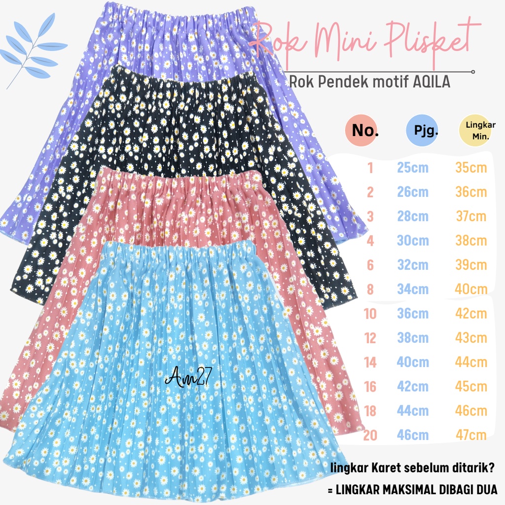 AM27 Rok Plisket Pendek anak 1-12 tahun Pleated Skirt ROK MINI MOTIF AQILA