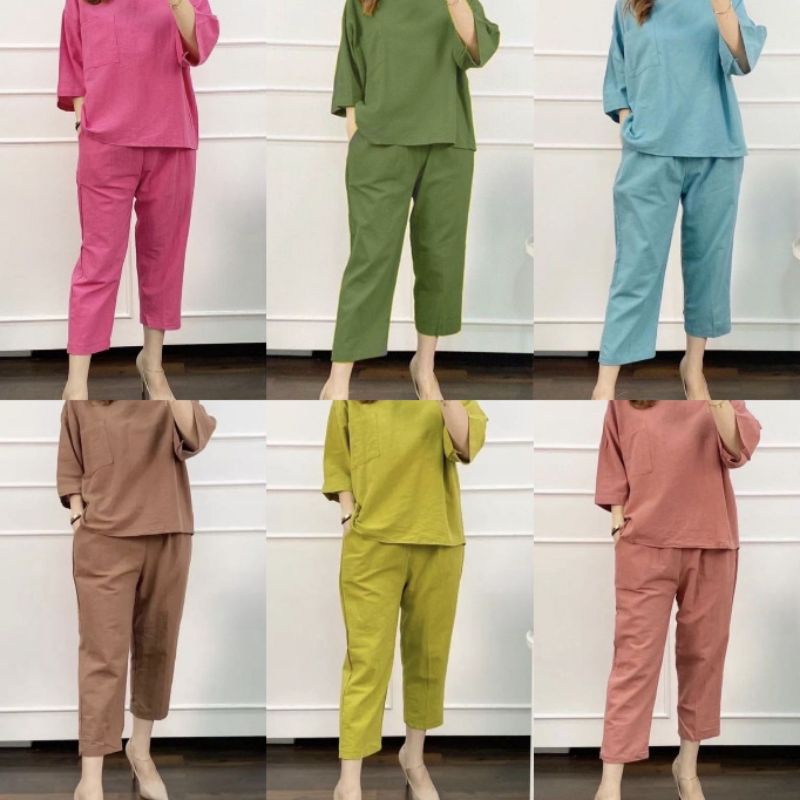 cozie set/set bahan linen premium