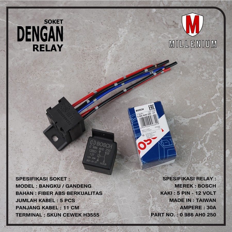 SOKET RELAY BANGKU GANDENG 5 KABEL DENGAN RELAY BOSCH 5 KAKI ORIGINAL