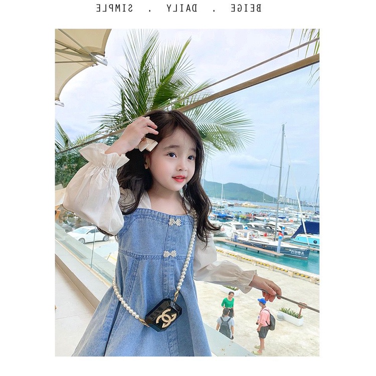 Midi Dress Lengan Panjang Anak Perempuan Fashion Import - Denim Pita