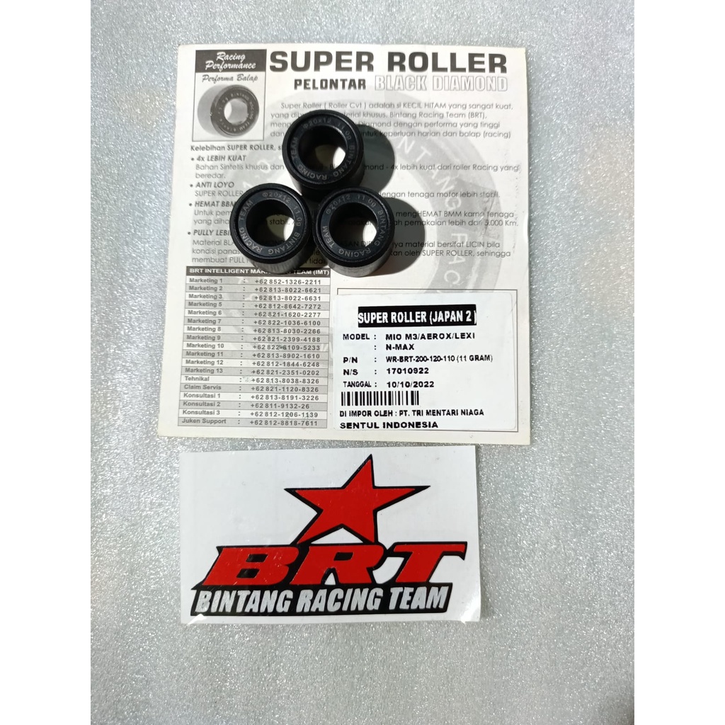 ROLLER BRT AEROX NMAX LEXI 9 GRAM 11  GRAM 13 GRAM ROLER BRT BLACK DIAMOND MIO M3 SOUL GT XEON X RIDE 125 LOLER RACING BRT NMAX 150 155 AEROX 150 155 NEW FREE GO LEXI 125 XEON KARBU 9 11 13 GRAM ROLLER ECER MIX BRT NMAX GHIO MOTOR SHOP