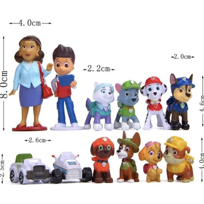 ACTION FIGURE PAW PATROL SET ISI 12 PCS MAINAN TOPPER CAKE PAJANGAN