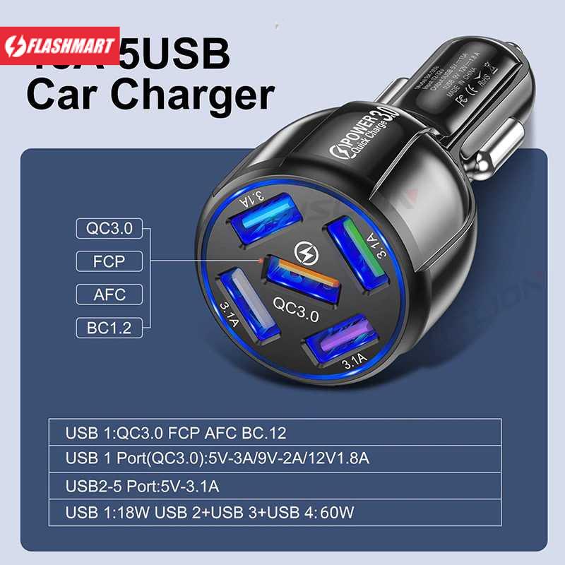 Flashmart Car Charger Mobil USB 5 Port QC 3.0 15A - BK-359