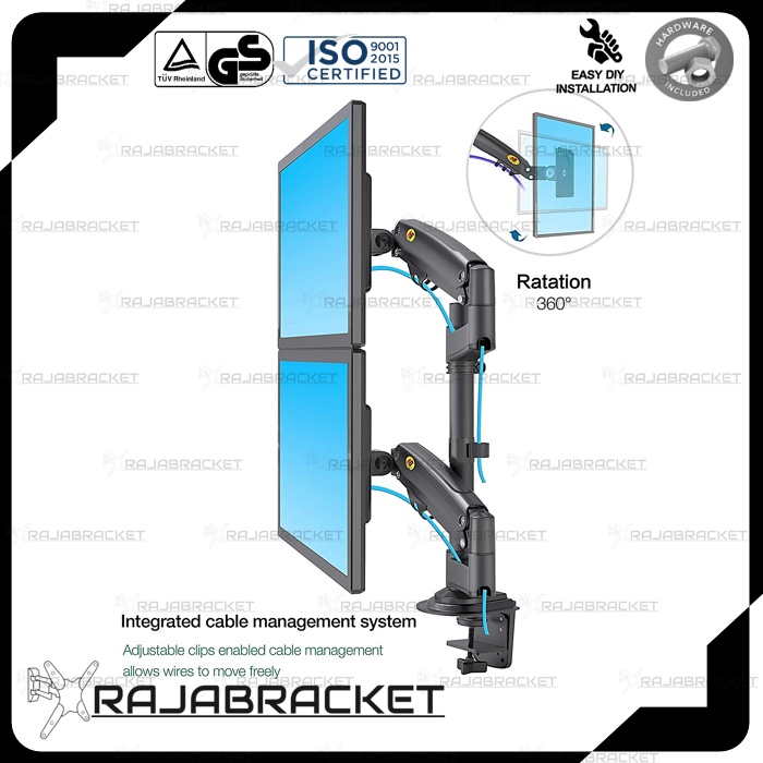 Bracket Monitor 17 19 22 24 27 inch, Bracket Dual Monitor Meja Full Motions Gas Spring Dual Arm Monitor