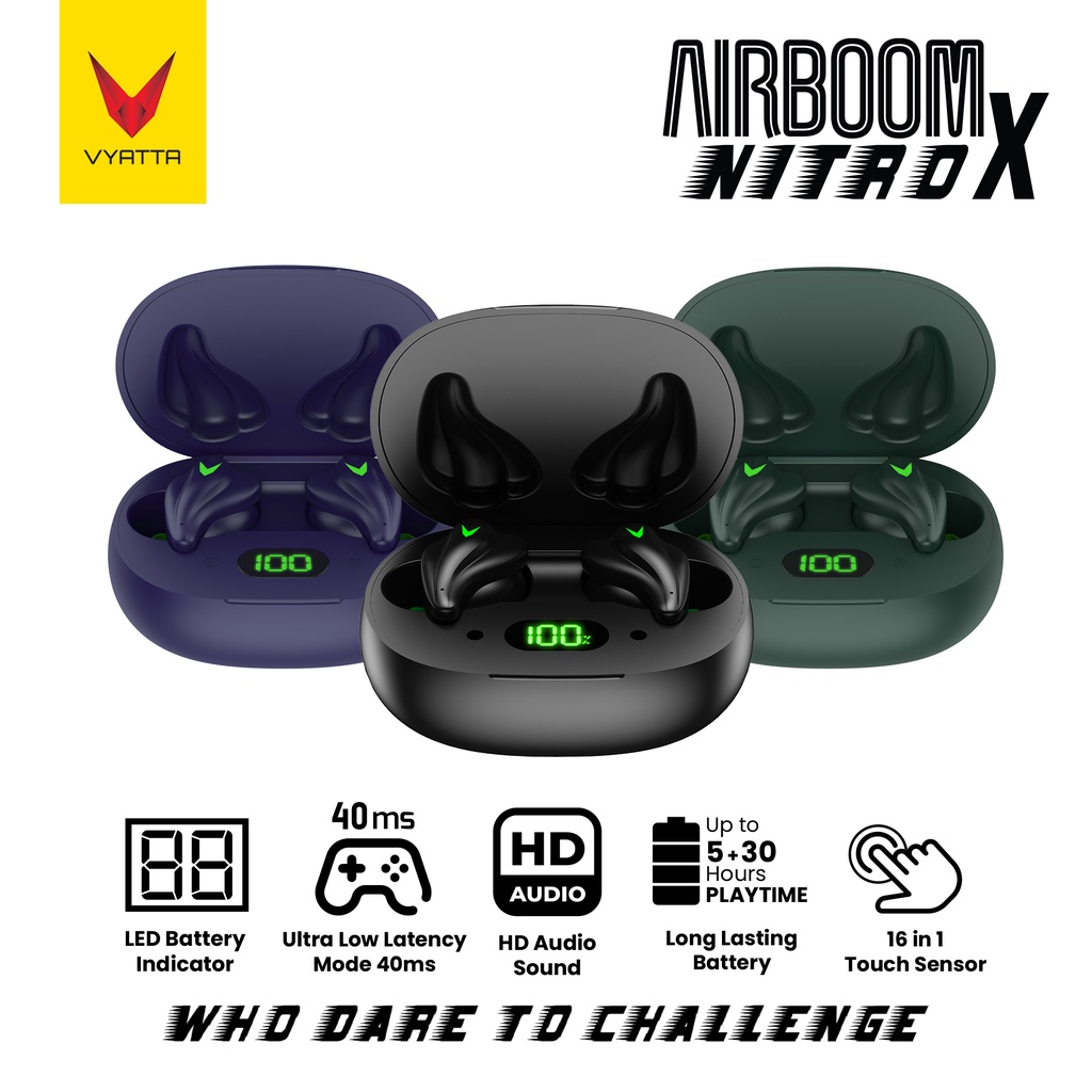 VYATTA Airboom Nitro X TWs Bluetooth Headset Earphone Gaming Mode 40 MS 16 IN 1 Toach sensor