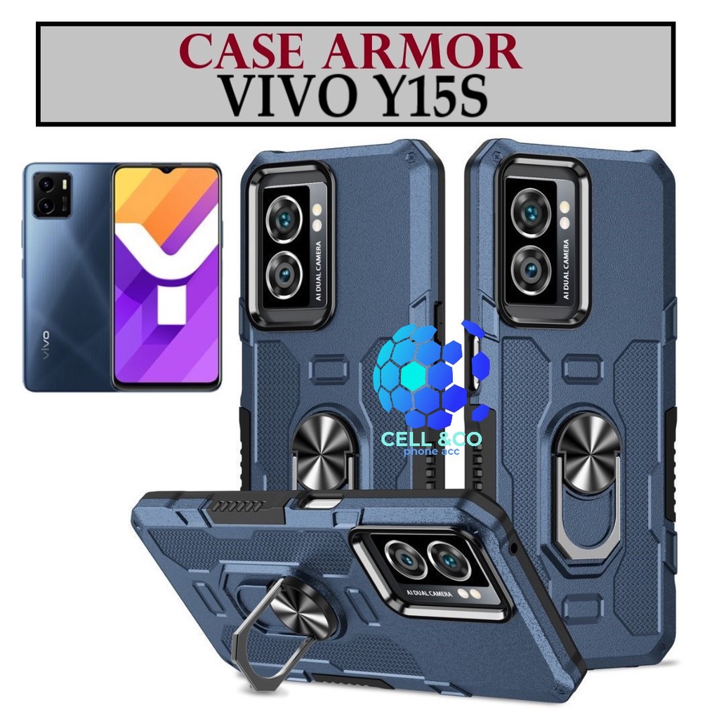 Case Armor VIVO Y15S Iring Cincin Magnetic Kesing Hp Protect kamera Premium Hard Case Standing Robot Pelindung Kamera