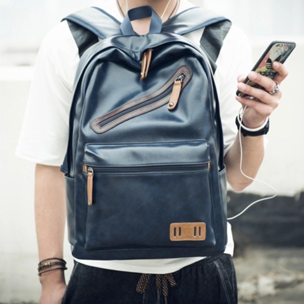 Tas Ransel Pria COD Tas Ransel Kulit Pria Tas Punggung Pria Tas Laptop Tas Ransel - Hitam(A9J2) tas 