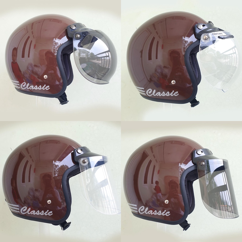 Helm Pria Wanita Dewasa full leher Bogo classic retro warna COKLAT GLOSSY