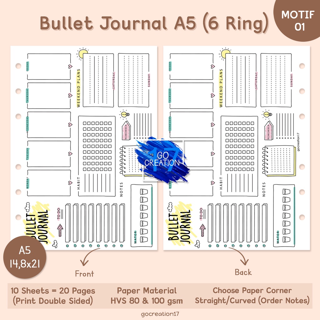 

Kertas Planner Isi Binder Bullet Journal Motif Premium A5