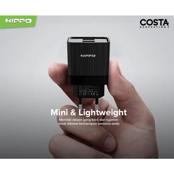 Hippo Costa Gen 3 Adaptor Charger dual USB 2.4 A Smart Detect Charging