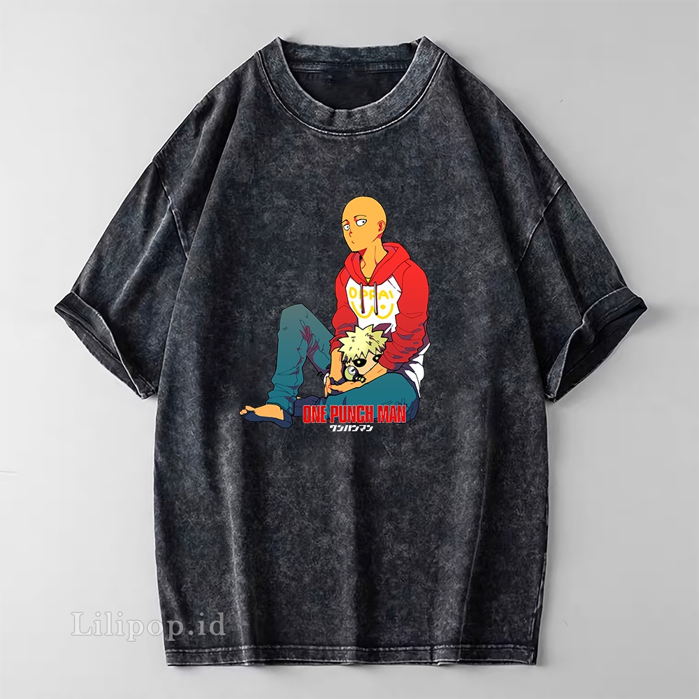 Kaos Baju Wash Tshirt saitama one punch man Pria wanita Stone wash Baju Distro Basic Lengan Pendek unisex