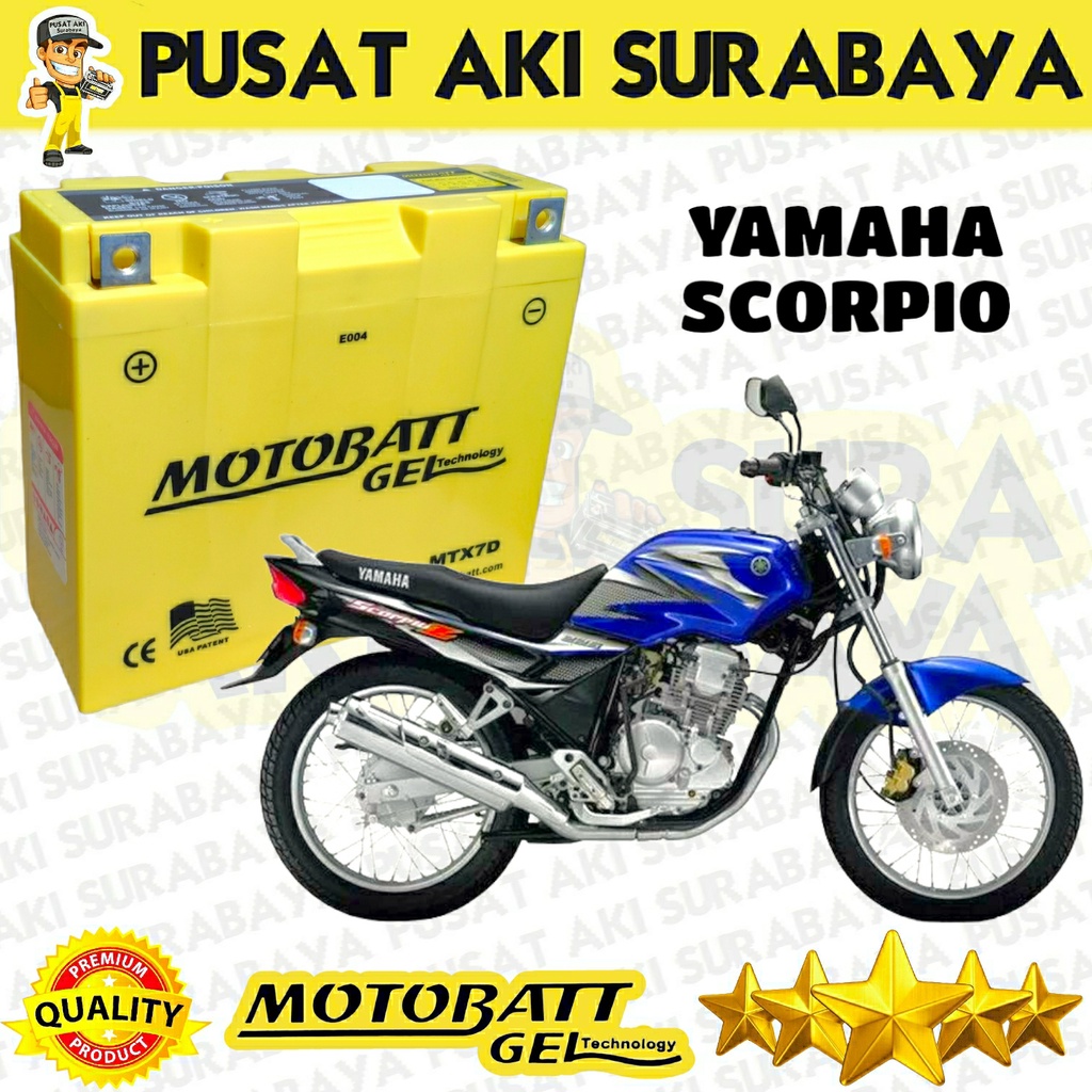 ACCU MOTOR SCORPIO MOTOBATT MTX7D AKI GEL SIAP PAKAI UNTUK SEPEDA MOTOR YAMAHA NOUVO SPORT 200 CC YB7B