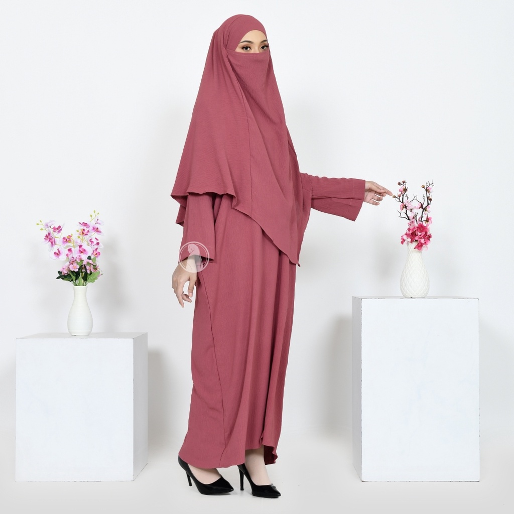 Gamis Syari Polos JUmbo Yoora Set Hijab Plus Niqab French Syari / Gamis Set Jilbab