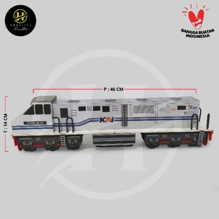 MINIATUR KERETA API KAYU-LOKOMOTIF CC203 LIVERY WHITEBLUE TERBARU