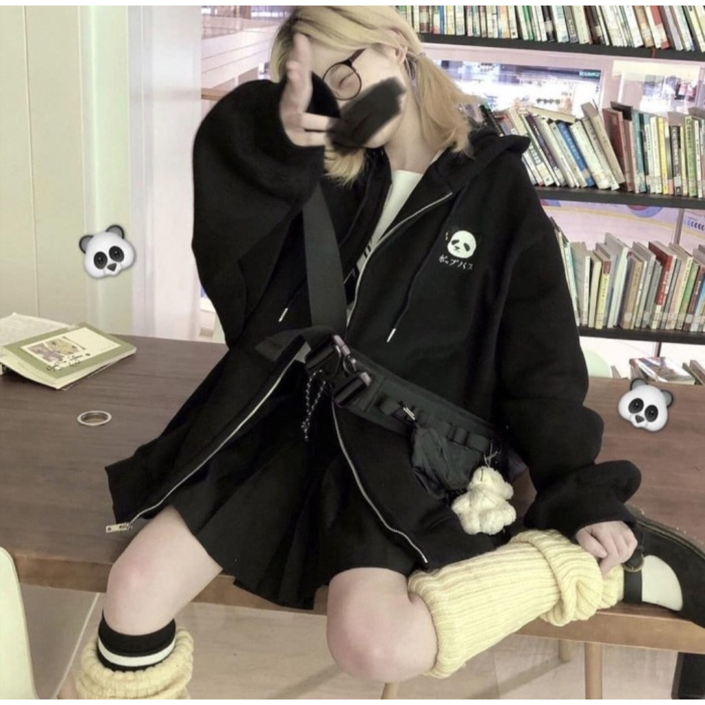 SWEATER PANDA ZIPPER HOODIE WANITA ATASAN JACKET FASHION KASUAL HOODIE LUCU ALA KOREAN