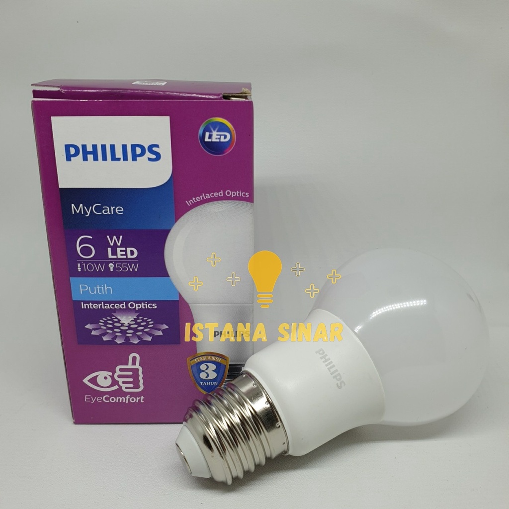 Philips LED Bulb Mycare 3w 4w 6w 8w 10w 12w 14.5w 19w E27- 6500k/putih