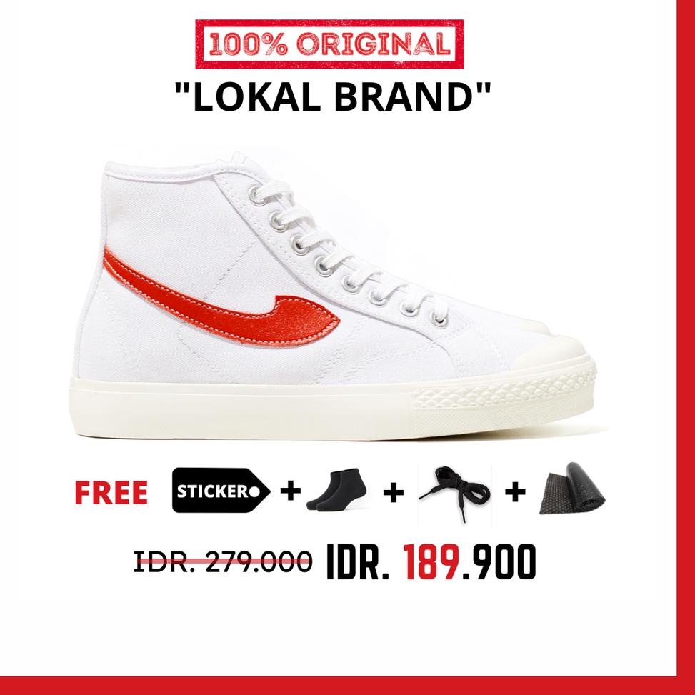 MURAH MERIAH ORIGINAL - Sepatu Brand Lokal Kasual Pria Wanita No Brand White Red Hi Not Sneakers Com