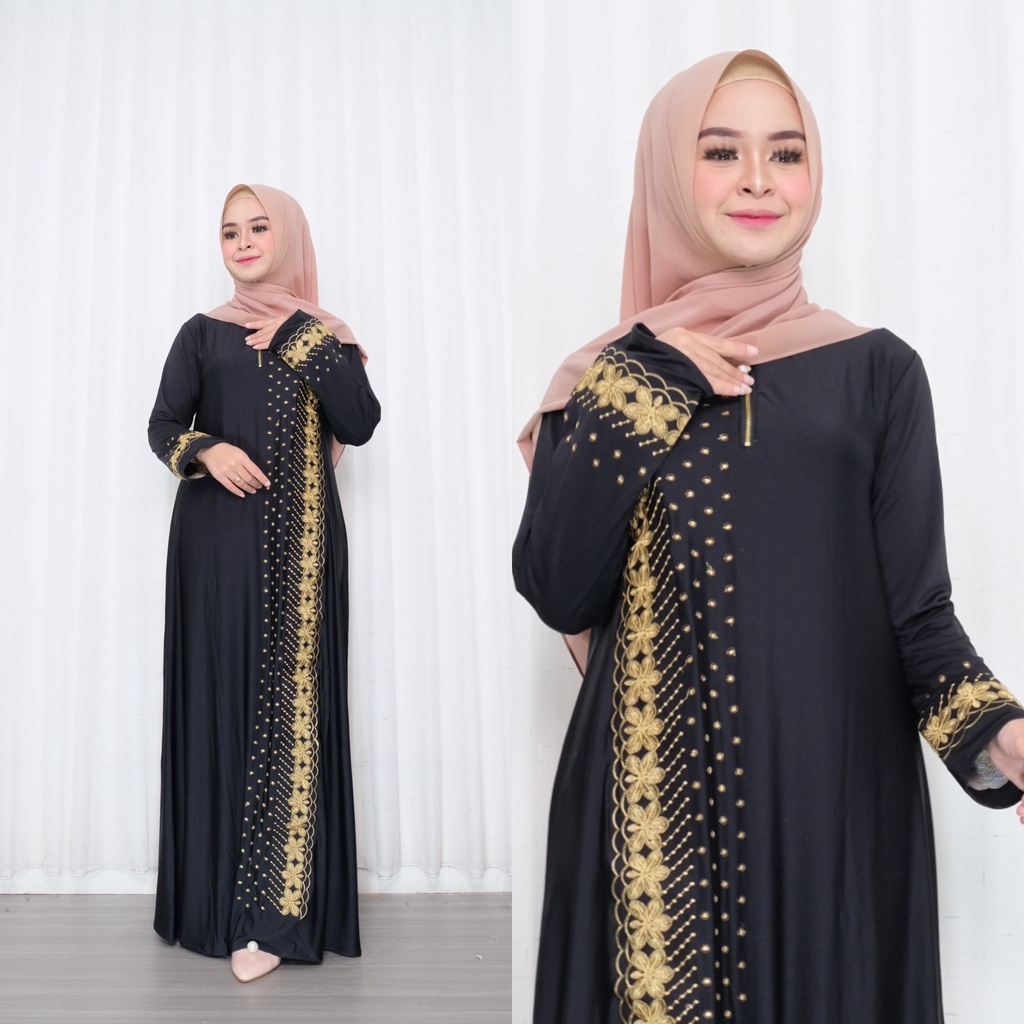 Athaar Maxy Jumbo xxxl ld 130cm Gamis Bordir Motif Timbul Ratu Senja Abaya Fashion Muslimah Baju Leb