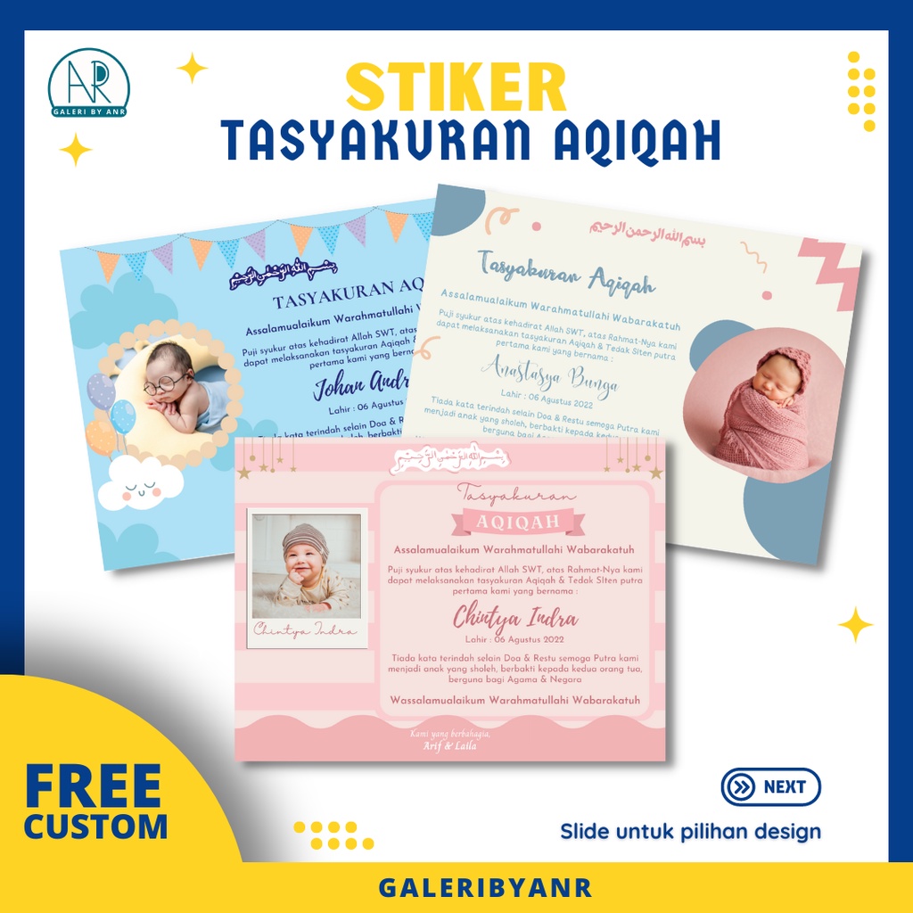 Stiker tasyakuran Aqiqah custom | kartu ucapan aqiqah tedak siten baby born stiker tempel box acara 