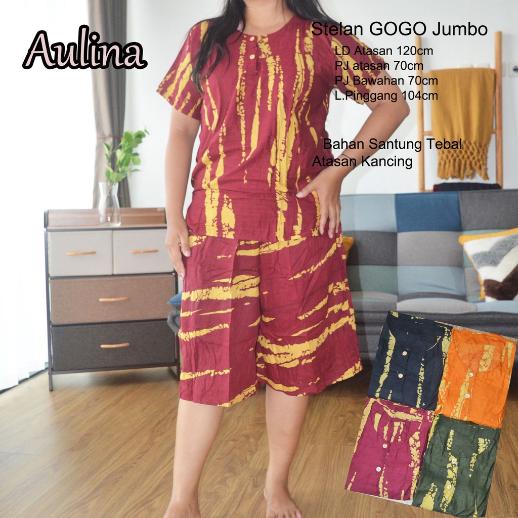 Setelan gogo jumbo stabilo murah/setelan jumbo bunga batik/setelan baju tidur jumbo/setelan big