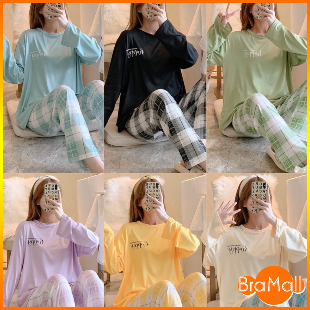 【 Bra Mall 】BM-385 Piyama Wanita Lengan Panjang | Stelan Wanita Panjang Import Set | Baju Tidur Wanita Dewasa